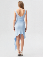 Waist Self-Tie Ruffle Hem Curvy Short Dress