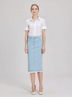 Lace Trim Denim Midi Skirt