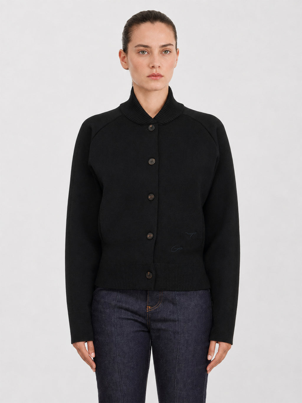 Ribbed Collar Button Knit Cardigan