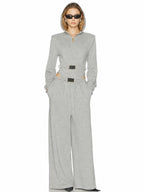 Grey Pleated Wide-Leg Belted Pants