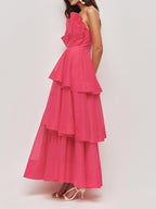 Light Blue Strapless Tiered Ruffle Maxi Dress