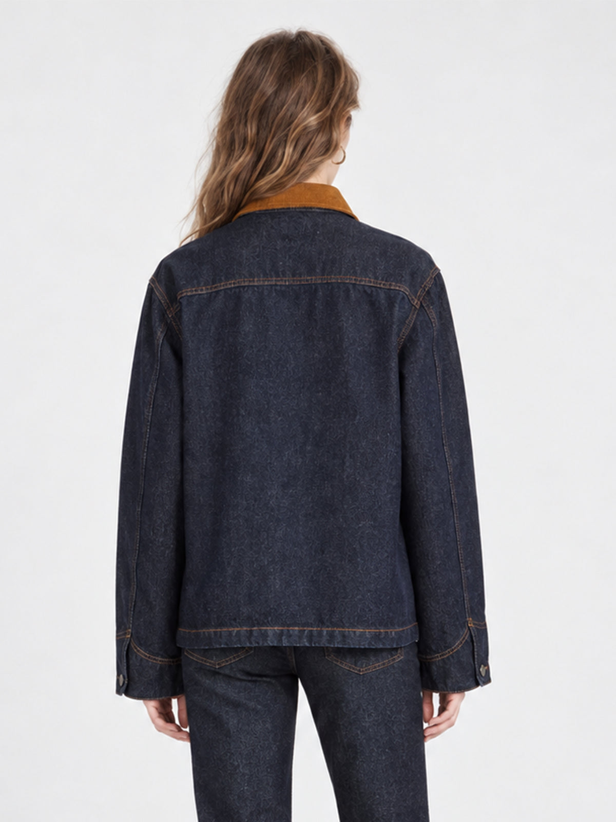 Vintage Corduroy Collar Denim Utility Jacket