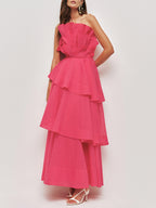 Light Blue Strapless Tiered Ruffle Maxi Dress