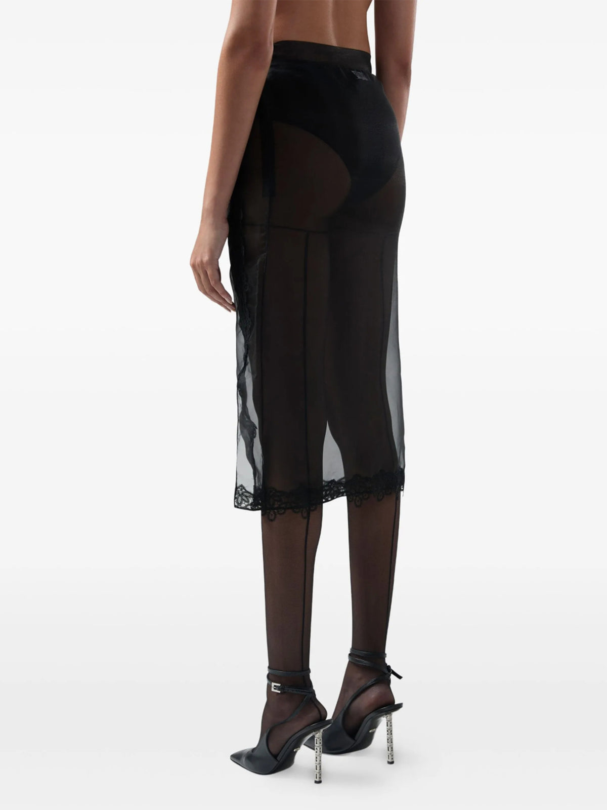 Lace Trim Sheer Midi Skirt