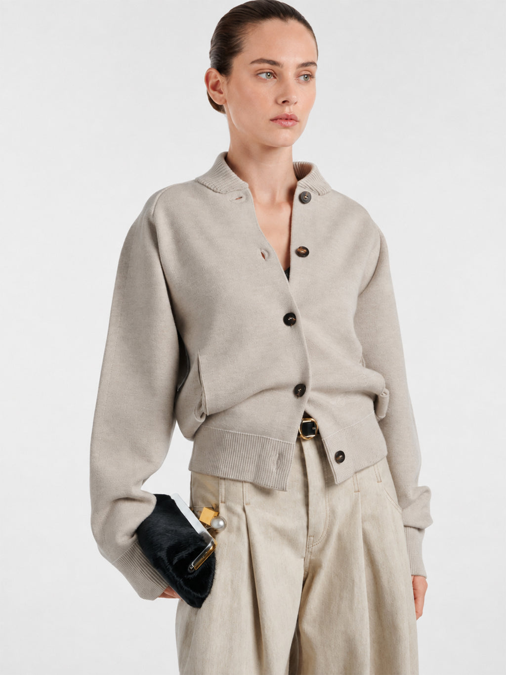 Ribbed Collar Button Knit Cardigan