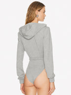 Grey Hooded Zip-Up Belted Bodysuit
