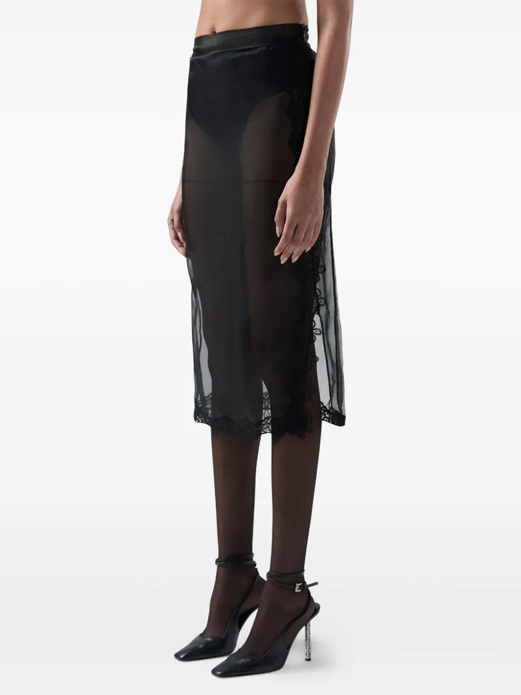 Lace Trim Sheer Midi Skirt