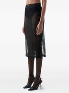 Lace Trim Sheer Midi Skirt