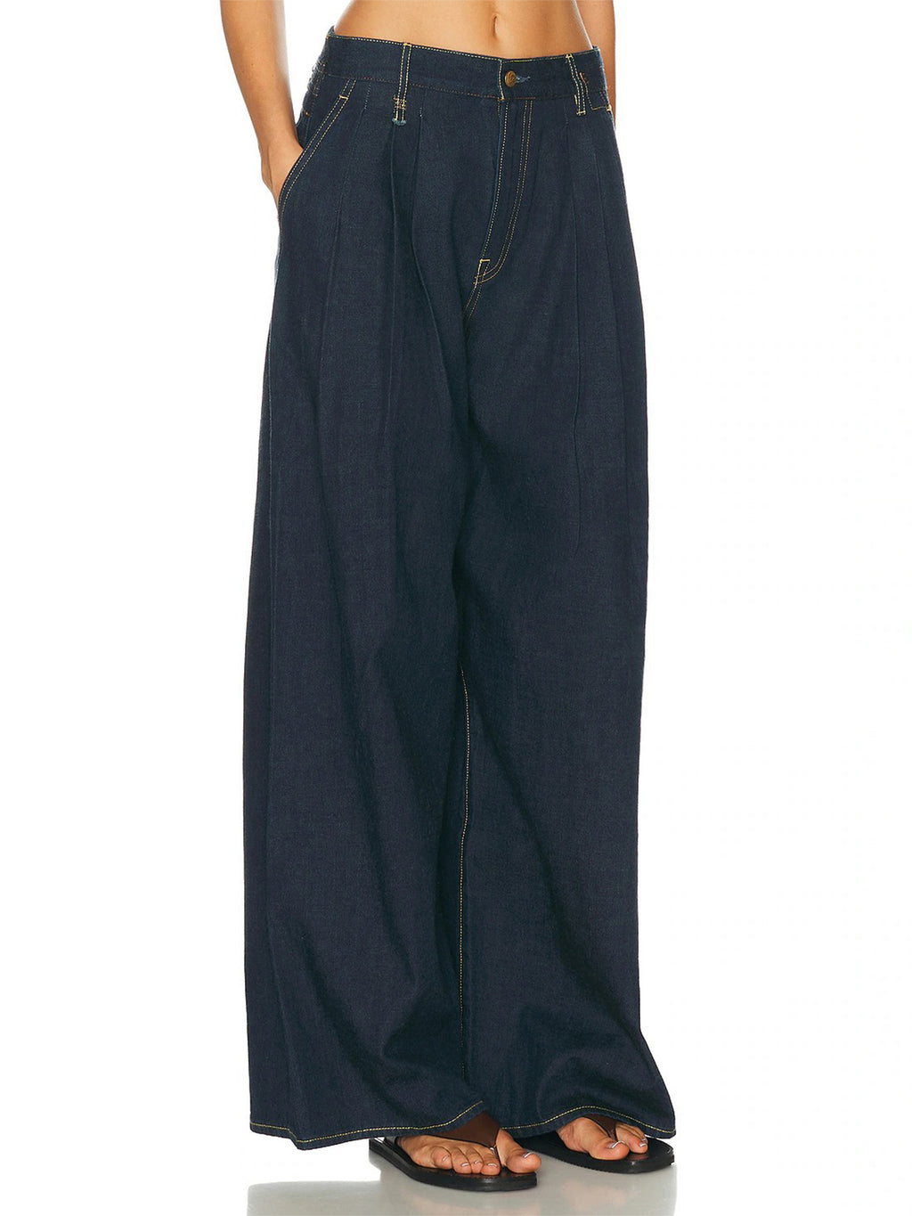 High Waist Wide Leg Denim Trousers
