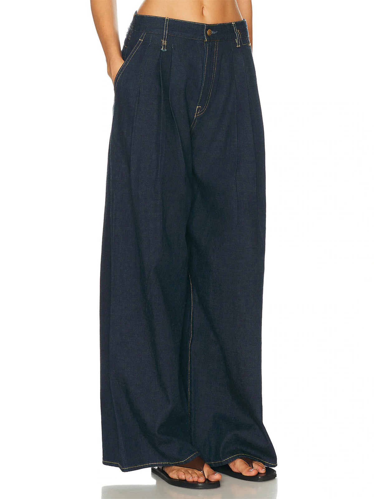 High Waist Wide Leg Denim Trousers
