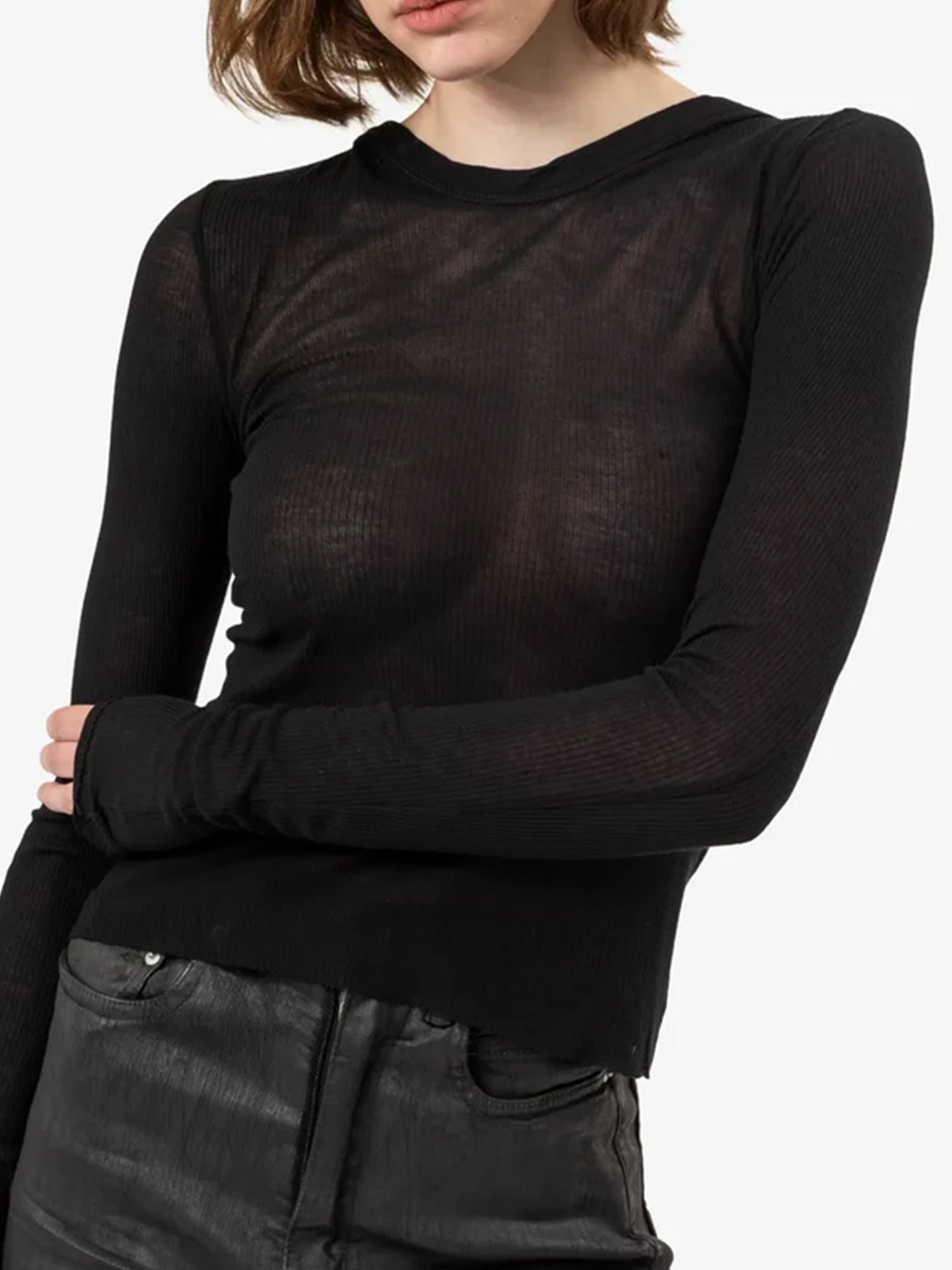 Sheer Hooded Long Sleeve Top