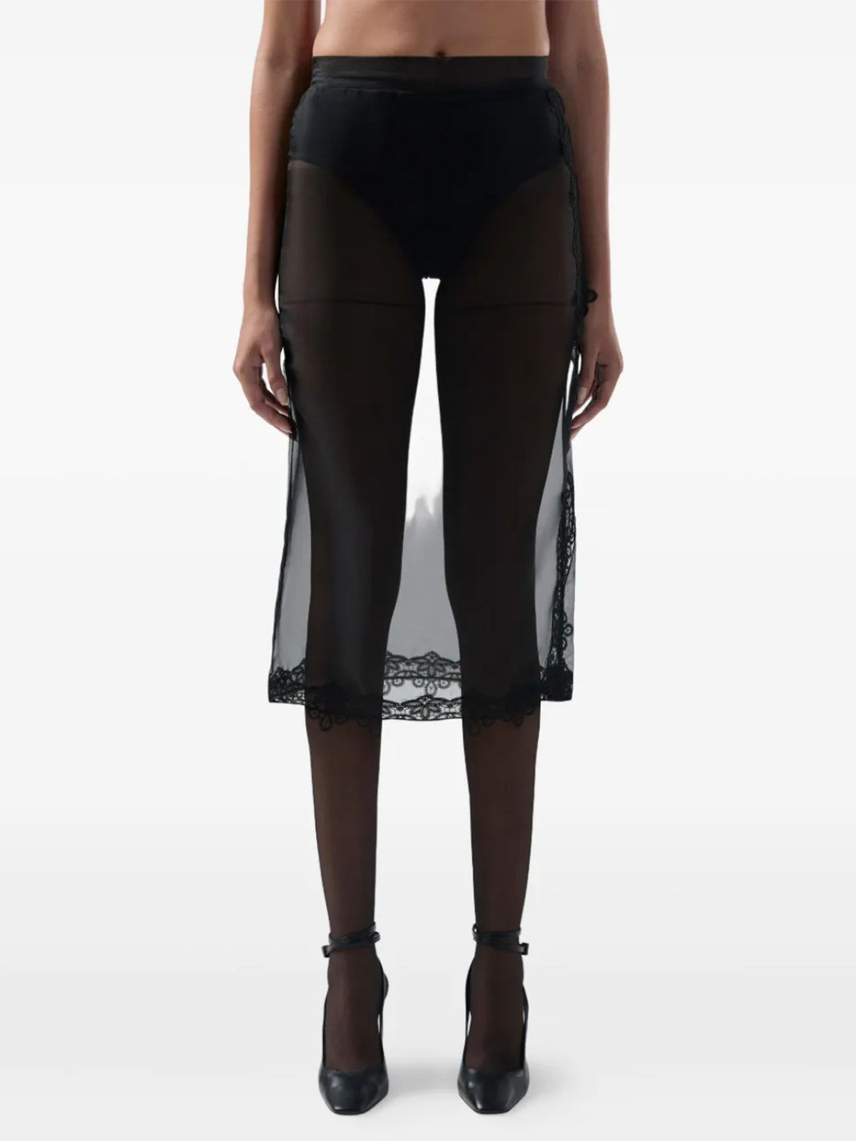 Lace Trim Sheer Midi Skirt