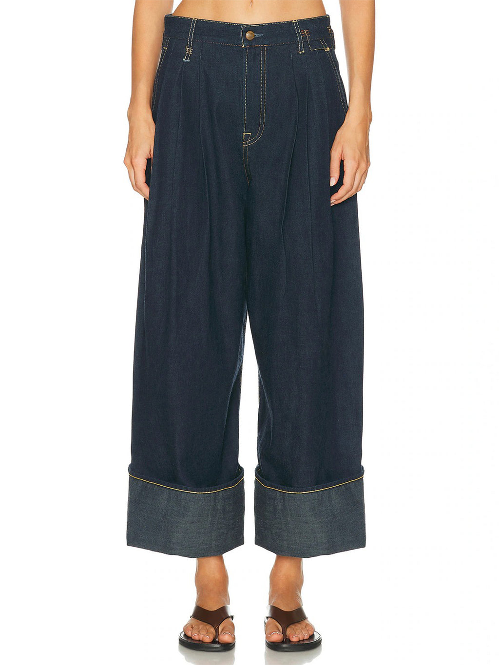 High Waist Wide Leg Denim Trousers