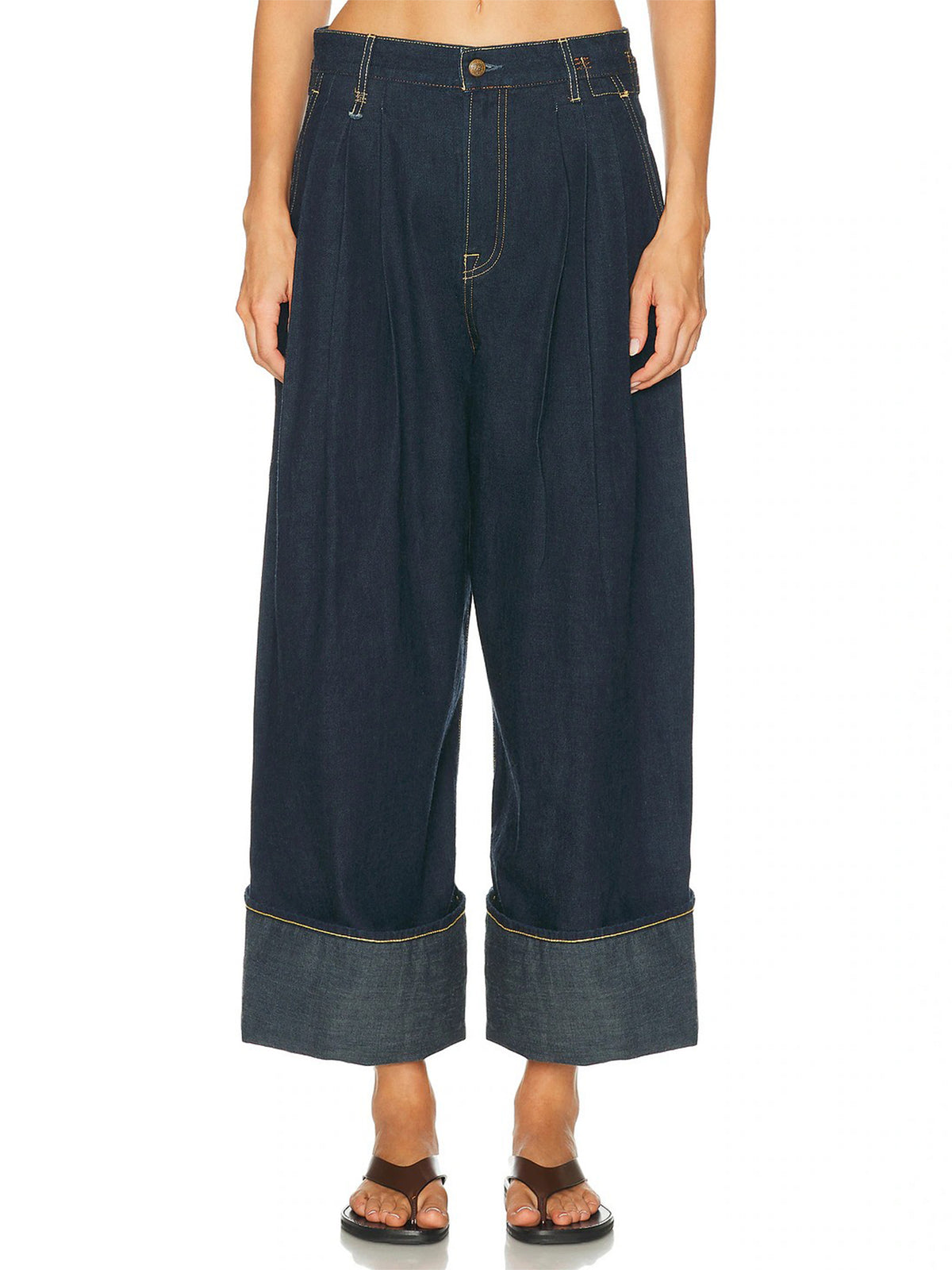 High Waist Wide Leg Denim Trousers