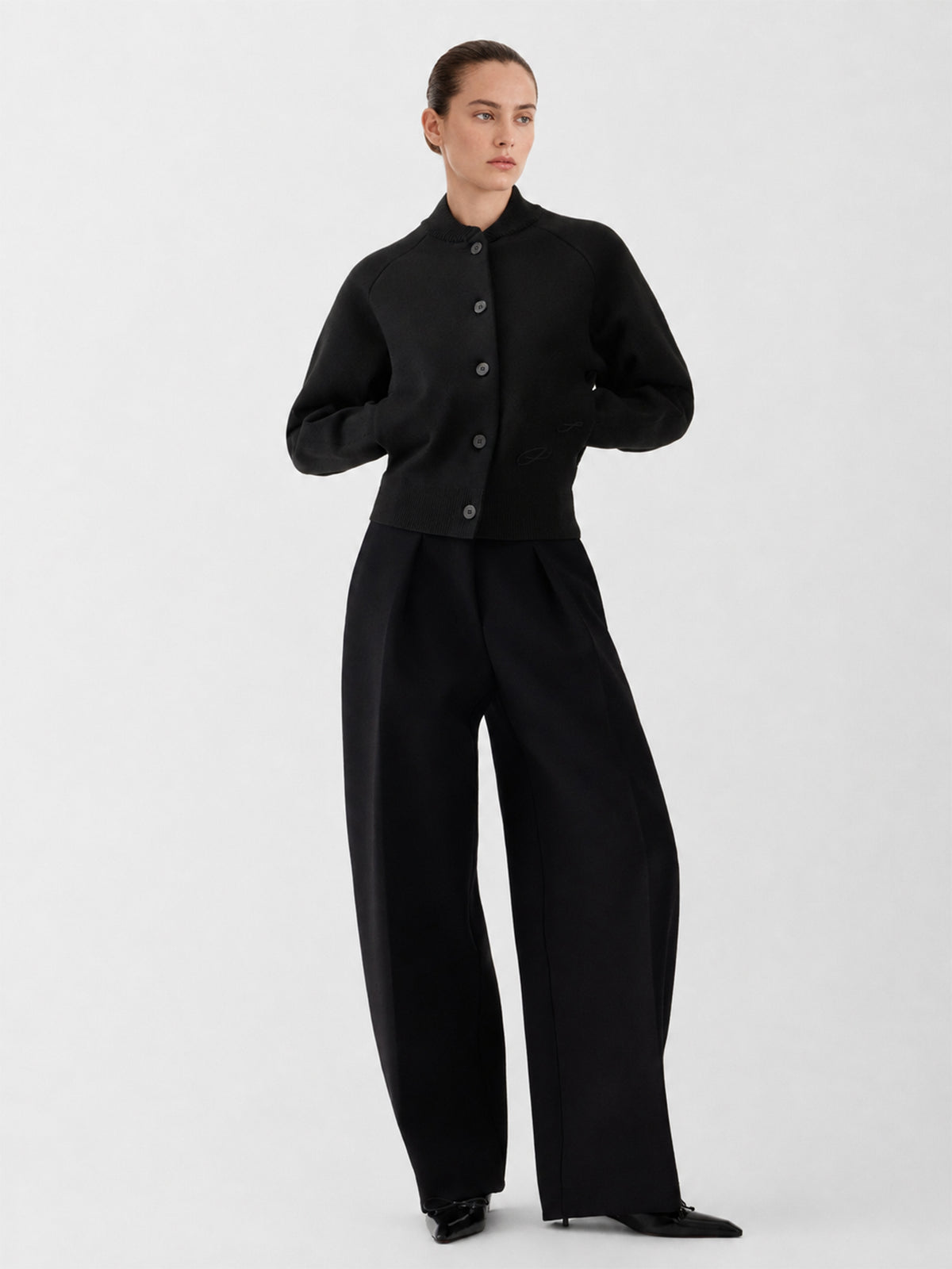 Ribbed Collar Button Knit Cardigan
