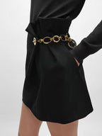 Black Buckle Wrap Mini Skirt