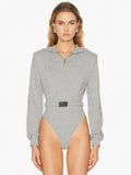 Grey Hooded Zip-Up Belted Bodysuit