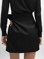 Black Buckle Wrap Mini Skirt