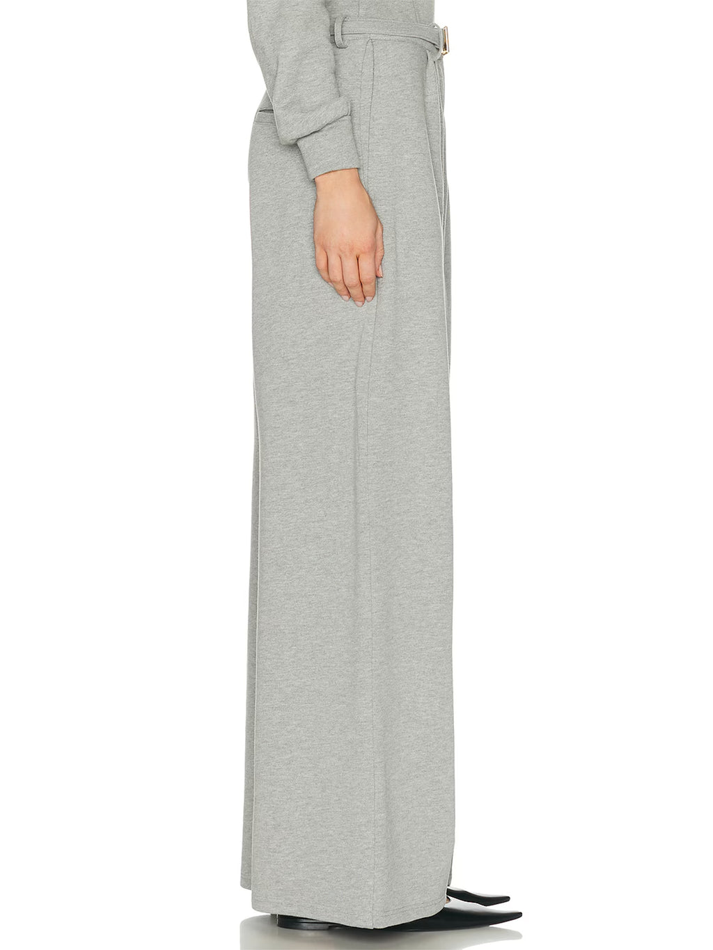 Grey Pleated Wide-Leg Belted Pants