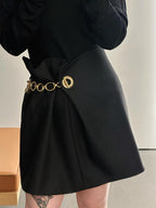 Black Buckle Wrap Mini Skirt