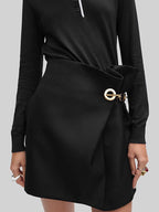 Black Buckle Wrap Mini Skirt