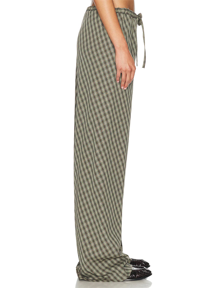 Plaid Drawstring Wide-Leg Pants