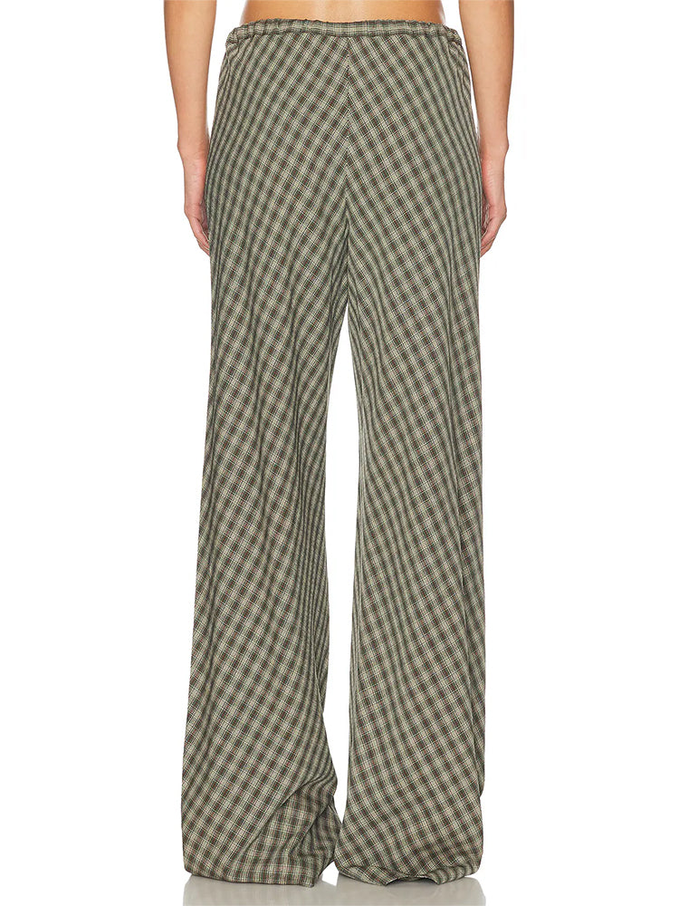 Plaid Drawstring Wide-Leg Pants