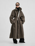 Oversized Belted High-Collar Trench Coat