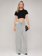 Asymmetric Layered Waist Wide-Leg Pants
