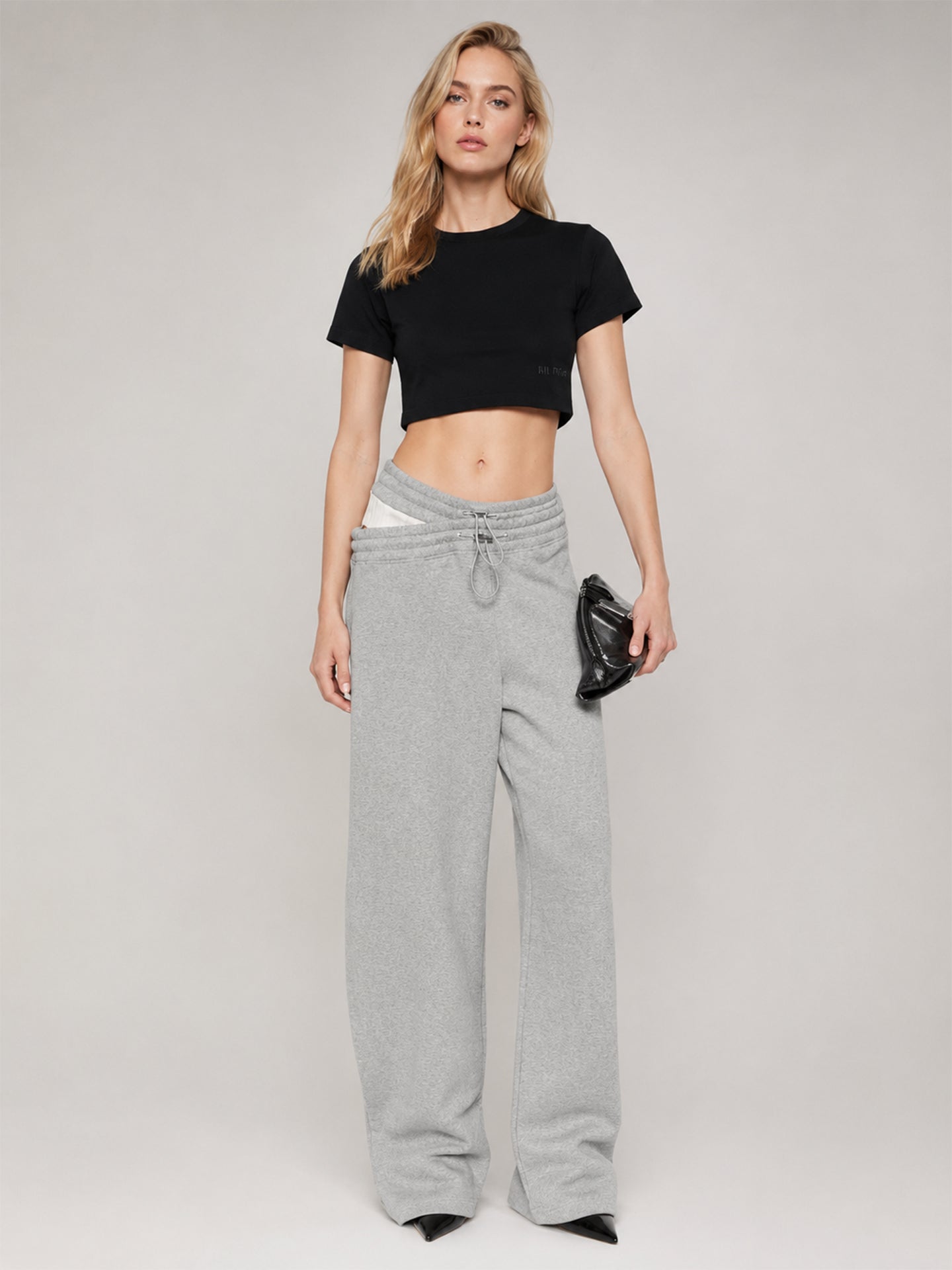 Asymmetric Layered Waist Wide-Leg Pants