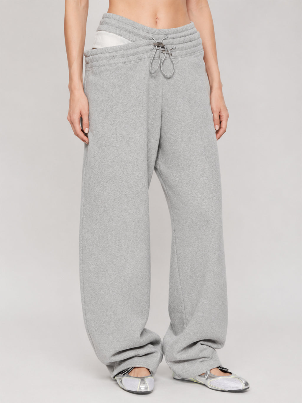 Asymmetric Layered Waist Wide-Leg Pants
