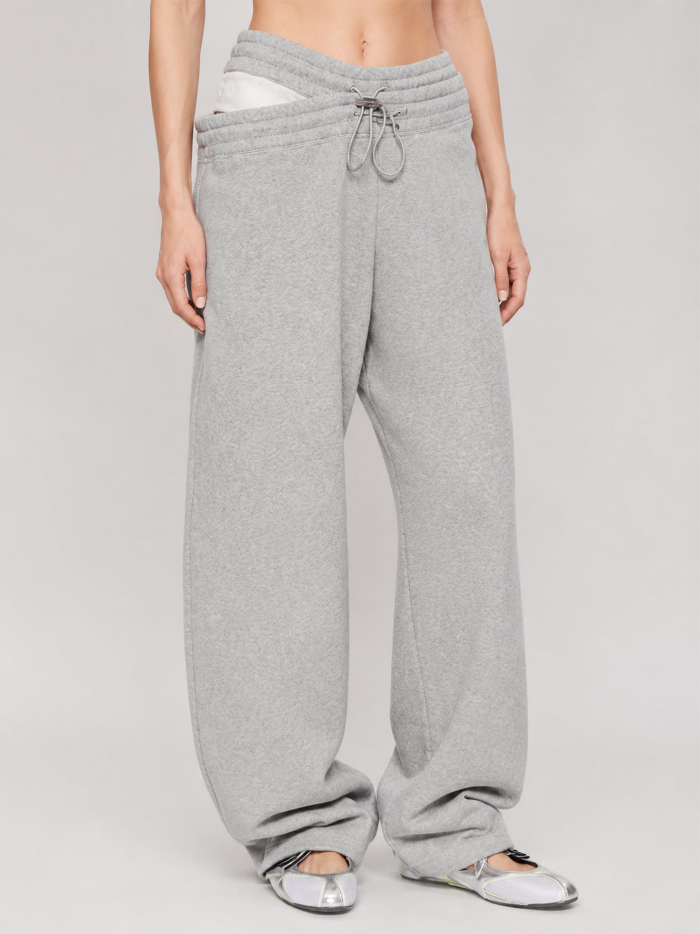 Asymmetric Layered Waist Wide-Leg Pants