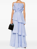 Light Blue Strapless Tiered Ruffle Maxi Dress