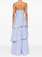 Light Blue Strapless Tiered Ruffle Maxi Dress