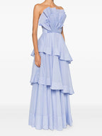 Light Blue Strapless Tiered Ruffle Maxi Dress