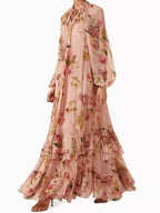 Romantic Chiffon Floral Tiered Maxi Dress