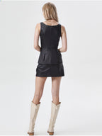 Black Ruffle Bow Sleeveless Top