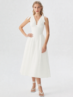 White Chiffon Bow-Strap Midi Dress
