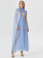 Halter Wrap Detail High Slit Flowy Evening Gown