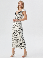 Vintage Dalmatian Print Fitted Sheath Midaxi Dress