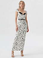 Vintage Dalmatian Print Fitted Sheath Midaxi Dress