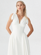 White Chiffon Bow-Strap Midi Dress
