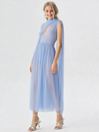 Halter Wrap Detail High Slit Flowy Evening Gown
