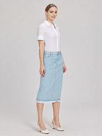 Lace Trim Denim Midi Skirt