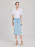 Lace Trim Denim Midi Skirt