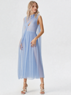 Halter Wrap Detail High Slit Flowy Evening Gown