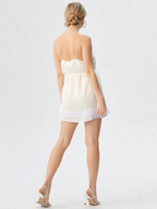 Black Satin Lace-Trim Slip Mini Dress