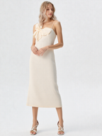 Off-Center Large Bow Fitted Sheath Midi Dress