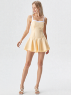 Yellow Pinstripe Sleeveless Flared Mini Dress