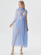 Halter Wrap Detail High Slit Flowy Evening Gown